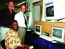 Recently elected Mayor of Pretoria, Father Smangaliso Mkwatshwa, during a recent visit to the Sunnyside City Improvement District headquarters. Joining him in the pilot project&#8217;s control room were, from left to right, Peter du Toit, Managing Director of the project and Bennie Coetzer, a Director of Thales Advanced Engineering